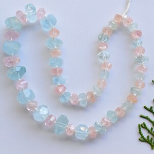 16 Inches Aquamarine Morganite Faceted Tumble Cubes Beads Natural Gemstone Center Drill Beads Line Strand | 8x13x11 to 5x10 mm