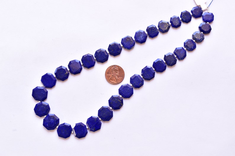 16 Inches LAPIS LAZULI FACETED Geometrical Crown Cut Flat Natural Gemstone Briolette Center Drill Beads Line Beads For Jewelry Gemmore