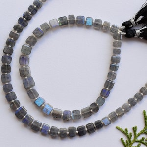 8 Zoll LABRADORIT FACETTIERTE TUMBLE Oktagon Form Röhre Natur Edelstein Briolette Mittelbohrperlen Linie | Blauer Auffälliger Labradorit Strang