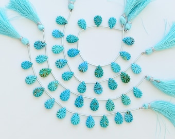 10 Pieces Turquoise Slot Carved Pear Beads | Natural Gemstone Side Drill Strand for Jewelry Making | 15x11x5 to 14x10x4 MM