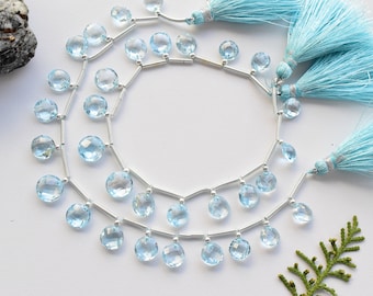 16 Pieces BLUE TOPAZ Faceted Round Beads Natural Gemstone Briolette Face Drill Beads Line Strand | Genuine Topaz Beads | 9x4 to 7x3 mm