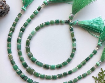 8 Inches Emerald Faceted Baguette Cut Beads Natural Gemstone Briolette Center Drill Beads Line Strand | Emerald Beads | 8x6.5x3.5 to 5x3 mm