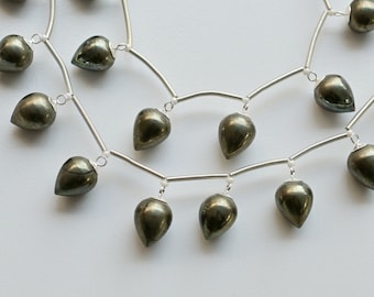10 Pieces Pyrite Smooth Drops with 925 Silver Peg Bail Charms | DIY Jewelry | 13x10 MM | Gemstone Supplies