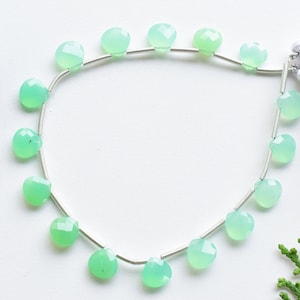 16 Pieces Chrysoprase Faceted Heart Beads Natural Gemstone Briolette Side Drill Beads Line Strand | Chrysoprase Beads | 8x8x4 MM