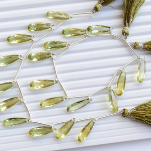 10 Pieces Yellow Green Apatite Faceted Pear Cut Stone Beads Natural Gemstone Face Drill Beads Strand | Apatite Beads | 22x7x5 to 21x7x4.5 MM