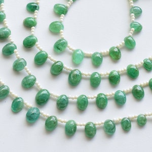 14 Pieces Emerald Smooth Oval Beads Natural Gemstone Side Drill Beads Line Strand | Emerald From Sakota Mines | Emerald For Jewelry