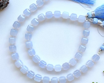 7 インチ ブルー カルセドニー ファセット キューブ ビーズ 天然宝石