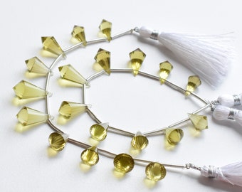 10 Piezas Cuarzo Oliva Facetado Puntiagudas Bell Drops Cuentas De Piedra Preciosa Natural Perforación Lateral Perlas Línea Strand / Cuentas de Olivo / 19x9 a 12x7 mm