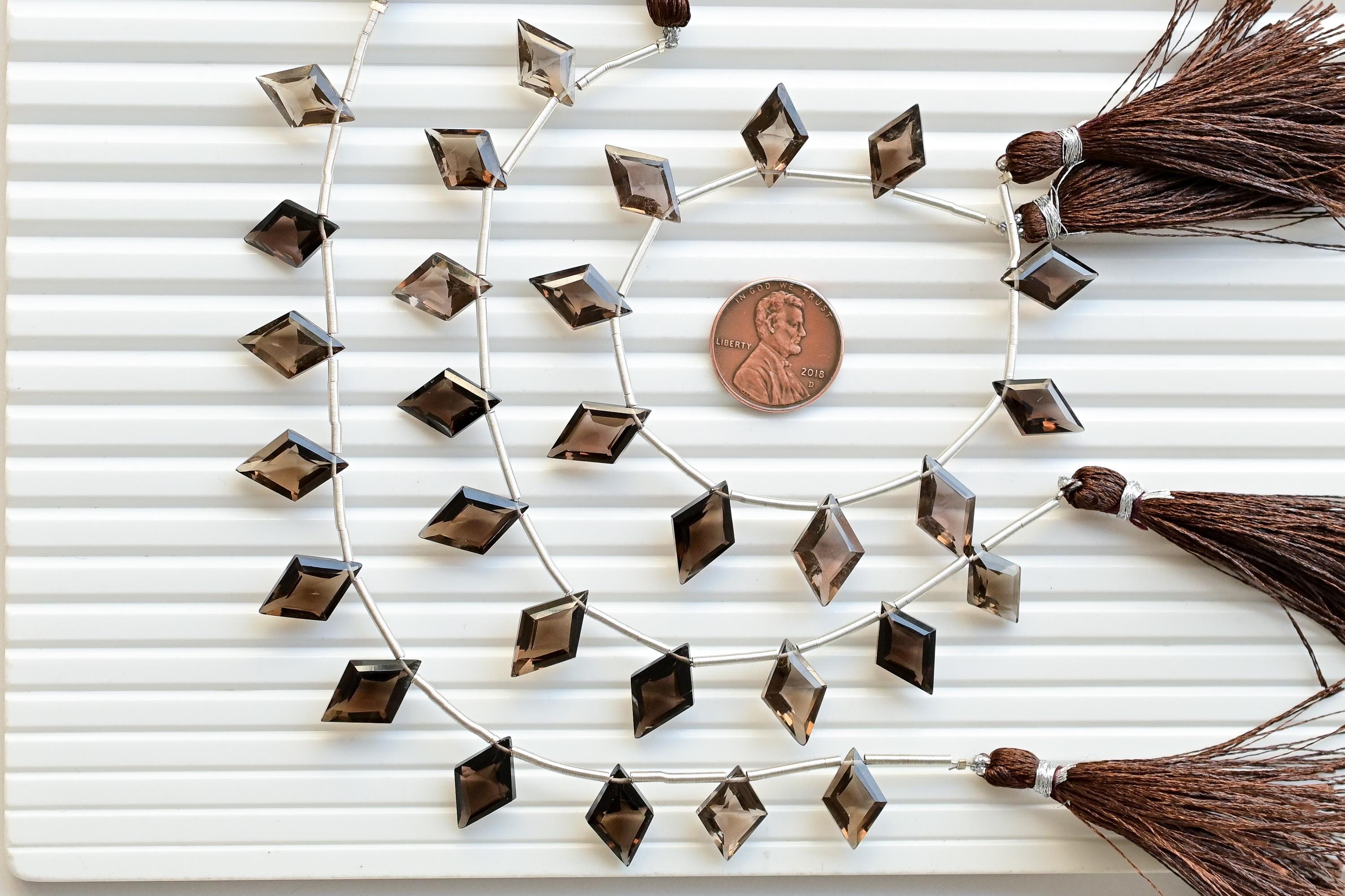 スモーキークォーツ ロゼンジ ステップカット ファセットビーズ 天然