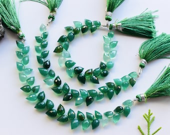 30 Pieces Green Onyx Faceted Flower Buds Beads Natural Gemstone Side Drill Beads Line Strand | Onyx Beads Strand | 9x7 to 8.5x5.5 MM
