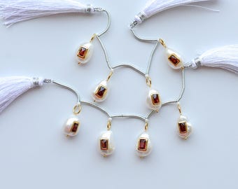 Conjunto de 4 pérolas barrocas de água doce com granada, engastadas em ouro vermeil 18K, com diâmetro interno de 4 mm | Faça Você Mesmo | 18x10x9 a 11x9x8 mm