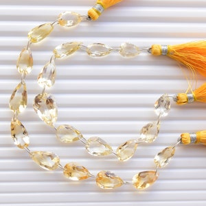 10 Pieces Citrine Faceted Pear Cut Stone Beads Natural Gemstone Briolette Double Drill Beads Line Strand | Citrine Beads | 18x9 to 15x7.5 mm