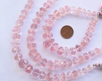 8 Inches ROSE QUARTZ FACETED Tumble Cube Natural Gemstone Briolette Center Drill Beads Line | Genuine Quartz Beads | Reasonable Price