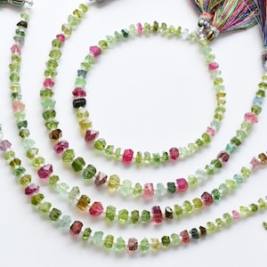 8 Inches Multi Tourmaline Faceted Tumble Cubes Beads | Natural Gemstone Center Drill Beads Line Strand | Tourmaline Beads | 5x7 to 2.5x5 mm