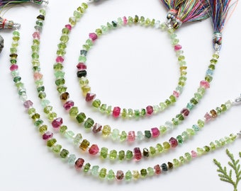 8 インチ マルチ トルマリン ファセット タンブル キューブ ビーズ | 天然宝石センター ドリル ビーズ ライン ストランド | トルマリン ビーズ | 5x7 ～ 2.5 x 5 mm