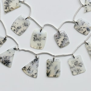 10 Pieces Dendritic Agate Fancy Crown Cut Faceted Beads Natural Gemstone Face Drill Strand for Jewelry Making | 26x19x2 to 10.5x17x1.5 MM