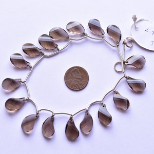 17pc SMOKY QUARTZ CARVED Twisted Mango Shape Natural Gemstone Briolette Face Drill Beads Line | Beads For Jewelry Making | Reasonable Price