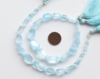 8 Inches Blue Topaz Faceted Tumble Tubes Beads Natural Gemstone Center Drill Beads Line Strand | Blue Topaz For Jewelry