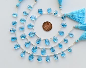12 Pieces Swiss Blue Topaz Geometrical Tumble Faceted Beads Natural Gemstone | Topaz for Jewelry Making | 14x9x6 to 8x7x4 MM