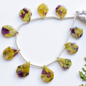 10 Pieces Mohave Stichite Crystal Triplet Faceted Crown Cut Beads Natural Gemstone Side Drill Beads Line Strand | 18x12x3 to 16x10x3 mm