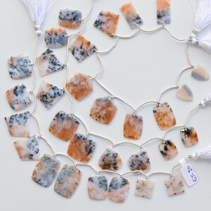 10 Pieces Dendritic Agate Fancy Crown Cut Faceted Beads Natural Gemstone Strand | 32.5x16x2 to 15x11x2 MM | Agate for Jewelry Making