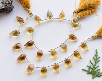 10 Pieces Honey Quartz Faceted Fancy Drops Beads Natural Gemstone Side Drill Beads Strand For Jewelry Making | 15x9 to 14x8 MM
