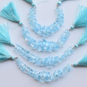 4 inch Natural Blue Topaz Faceted Tumble Drops Beads Natural Gemstone Side Drill Beads Line Strand | Blauwe topaas kralen | 13x6 tot 5x4 mm