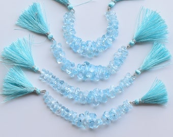 4 Inches Natural Blue Topaz Faceted Tumble Drops Beads Natural Gemstone Side Drill Beads Line Strand | Blue Topaz Beads | 13x6 to 5x4 MM
