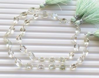 16 Pieces Green Amethyst Faceted Oval Cut Stone Beads Natural Gemstone Double Drill Beads Line Strand | Amethyst Cut Beads | 8x6x4 mm