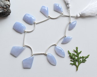 10 stuks blauwe chalcedoon mix gefacetteerde cabine kralen natuurlijke edelsteen gezichtsboring kralen lijn strand | Blauwe Chalcedoon Kraal | 23x16x4 tot 9x19x4 mm