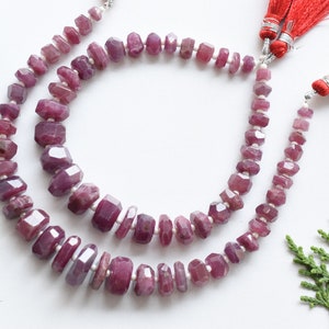 7.5 Inches Natural Ruby Untreated Faceted Tumble Cubes Beads Natural Gemstone Center Drill Beads Line Strand | Genuine Ruby | 5x13 to 2x5 mm