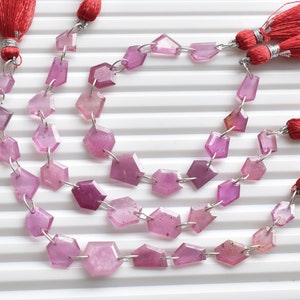 12 Pieces Ruby Glass Filled Geometrical Crown Cut Beads Natural Gemstone Double Drill Beads Strand For Jewelry | 14x11x3 to 7x6x2.5 MM