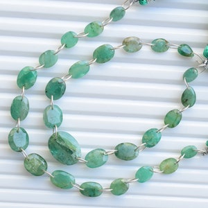 14 Pieces Emerald Faceted Oval Cut Stone Beads Natural Gemstone Double Drill Beads Line Strand | 15x11x6 to 7x5x2 MM | Emerald Beads