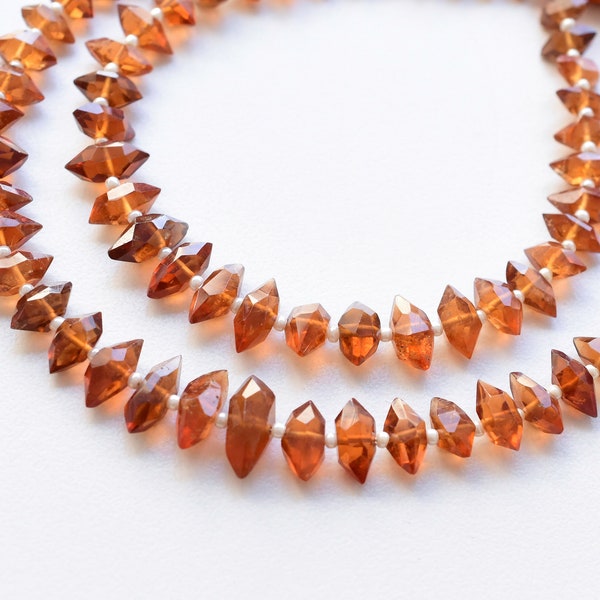 8 Inches Hessonite Garnet Crystalloid Faceted Cut Drops Beads Natural Gemstone Center Drill Beads Line Strand | 7x13 to 3x7 MM