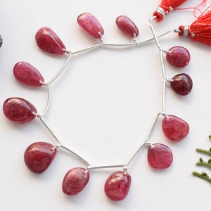 12 Pieces Red Spinel Untreated Smooth Uneven Beads Natural Gemstone Plain Face Drill Beads Line | Genuine Red Spinel | 15x13x6 to 11x10x5 mm