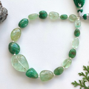 8 Inches EMERALD SMOOTH TUMBLE Beads Natural Gemstone Plain Center Drill Beads Line | Genuine Emerald Beads Strand | 21x16x11 to 8x6x4 mm