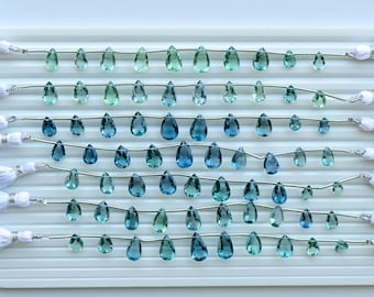 10 Pieces Teal Green Fluorite Faceted Pear Cut Stone Beads | Natural Gemstone Side Drill Strand for Jewelry Making | DIY |