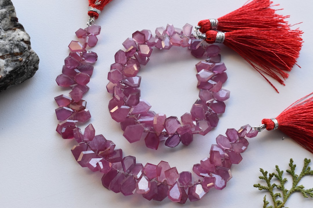 6 Inches GLASS FILLED RUBY Faceted Geometrical Crown Cut Beads Natural ...