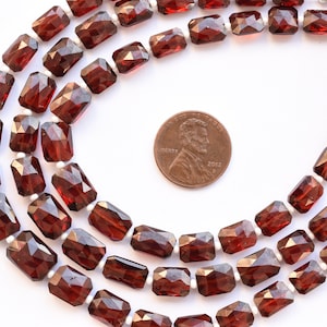8 Inches Garnet Faceted Octagon Center Drill Natural Gemstone Beads Strand | 11x8x5 to 7x6x5 mm | Genuine Red Garnet Beads | Wholesale Stone