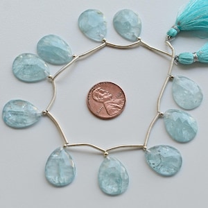 10 Pieces Aquamarine Pear Rose Cut Faceted Cabochon Beads Natural Gemstone | 18.5x14x3 to 17x13.5x3 MM | Aquamarine for Jewelry Making