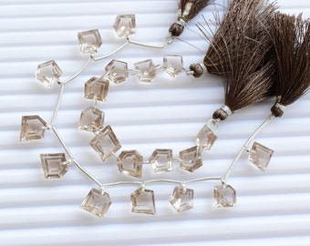 10 Pieces Smoky Quartz Geometrical Concave Step Cut Beads Natural Gemstone Face Drill Beads Line Strand | Smoky Beads | 12.5x6 to 9x6 mm
