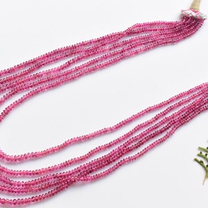 5 Strands Bunch Rubellite Tourmaline Smooth Rondelle Beads Natural Gemstone Plain Center Drill Beads Line | Rubellite Beads | 5x2 to 3x2 mm