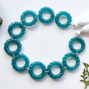 10 Pieces Teal Quartzite Carved Round Beads Ring Natural Gemstone Carving Double Drill Beads Line Strand | Quartz Beads | 22x5 to 21x4 mm