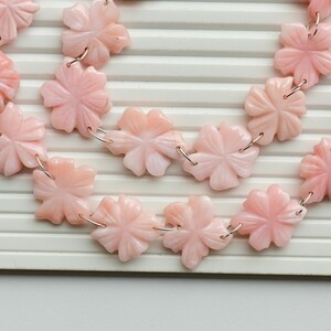 10 Pieces Pink Opal Carved Flower Beads Natural Gemstone Double Drill Strand for Jewelry Making | 23.5x19x5 to 18x17x4 MM