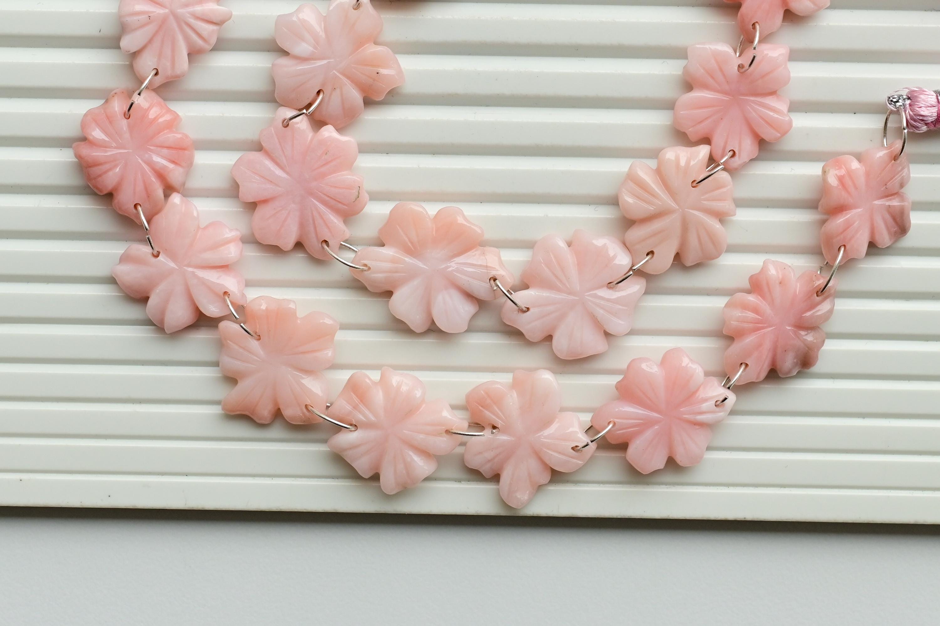 10 Pieces Pink Opal Carved Flower Beads Natural Gemstone Double
