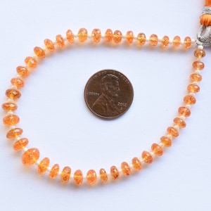 8 Inches Mandarine Garnet Faceted Rondelle Center Drill Natural Gemstone Beads Strand | 7 to 5 mm | Genuine Mandarine Garnet Beads Strand