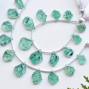 10 Pieces Green Aventurine Crystal Faceted Triplet Geometrical Crown Cut Natural Gemstone Side Drill Beads Line | 20x15x4 to 13.5x11x3 mm