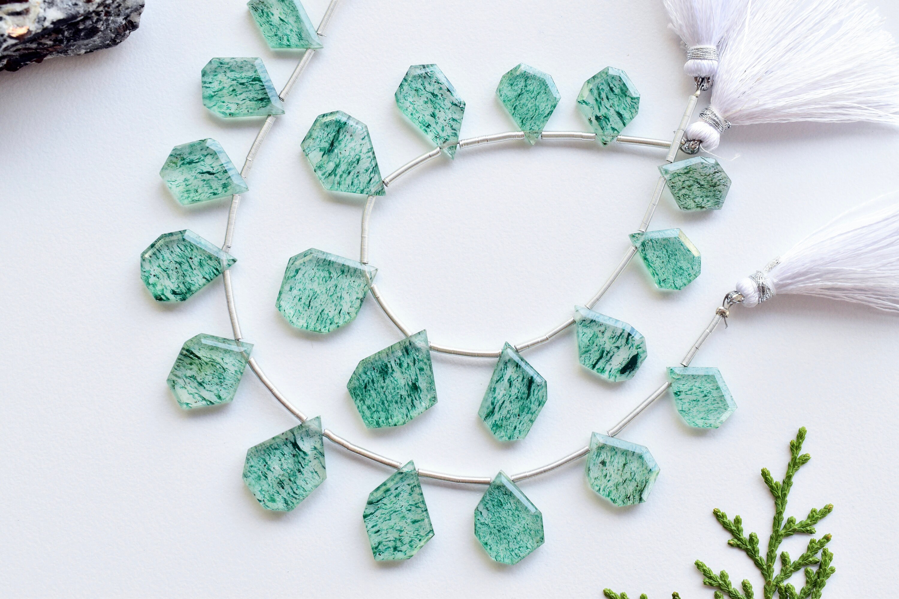 10 Pieces Green Aventurine Crystal Faceted Triplet Geometrical Crown Cut Natural Gemstone Side Drill Beads Line | 20x15x4 to 13.5x11x3 mm