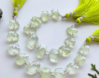 10 Pieces PREHNITE FACETED Cloud Beads Natural Gemstone Briolette Double Drill Beads Line | Prehnite Beads | 12x15x4 to 10x11x4 mm