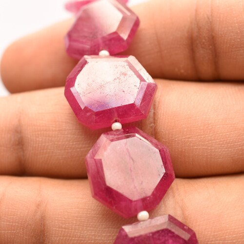 7 Inches shops Glass Filled RUBY FACETED Geometrical Crown Cut Uneven Shape Natural Gemstone Center Drill Beads Line | Genuine Ruby Strand